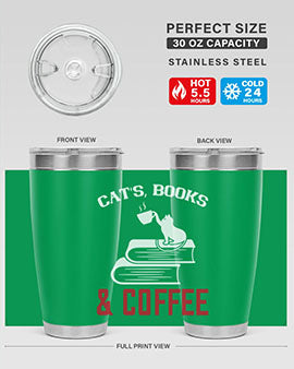 Cats Book and Coffee Style 37# Tumbler featuring a double wall vacuum design, perfect for keeping drinks hot or cold.