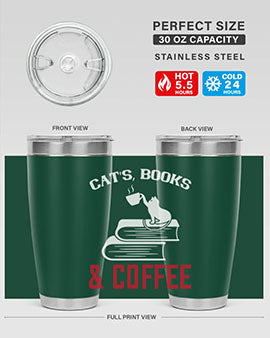 Cats Book and Coffee Style 37# Tumbler featuring a double wall vacuum design, perfect for keeping drinks hot or cold.