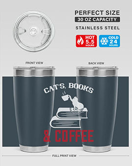 Cats Book and Coffee Style 37# Tumbler featuring a double wall vacuum design, perfect for keeping drinks hot or cold.