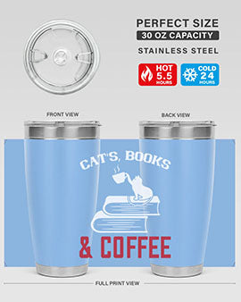 Cats Book and Coffee Style 37# Tumbler featuring a double wall vacuum design, perfect for keeping drinks hot or cold.