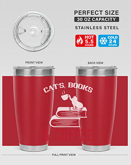 Cats Book and Coffee Style 37# Tumbler featuring a double wall vacuum design, perfect for keeping drinks hot or cold.