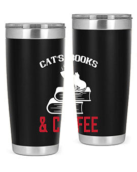Cats Book and Coffee Style 37# Tumbler featuring a double wall vacuum design, perfect for keeping drinks hot or cold.