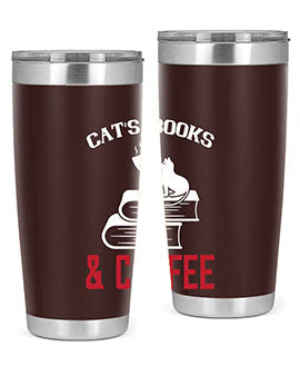 Cats Book and Coffee Style 37# Tumbler featuring a double wall vacuum design, perfect for keeping drinks hot or cold.