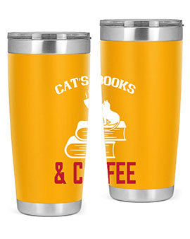 Cats Book and Coffee Style 37# Tumbler featuring a double wall vacuum design, perfect for keeping drinks hot or cold.