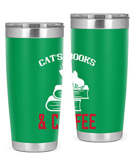 Cats Book and Coffee Style 37# Tumbler featuring a double wall vacuum design, perfect for keeping drinks hot or cold.