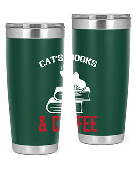 Cats Book and Coffee Style 37# Tumbler featuring a double wall vacuum design, perfect for keeping drinks hot or cold.