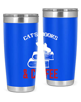 Cats Book and Coffee Style 37# Tumbler featuring a double wall vacuum design, perfect for keeping drinks hot or cold.