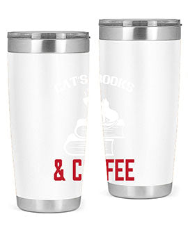 Cats Book and Coffee Style 37# Tumbler featuring a double wall vacuum design, perfect for keeping drinks hot or cold.