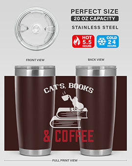 Cats Book and Coffee Style 37# Tumbler featuring a double wall vacuum design, perfect for keeping drinks hot or cold.
