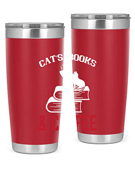 Cats Book and Coffee Style 37# Tumbler featuring a double wall vacuum design, perfect for keeping drinks hot or cold.