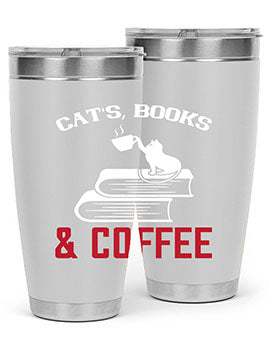 Cats Book and Coffee Style 37# Tumbler featuring a double wall vacuum design, perfect for keeping drinks hot or cold.