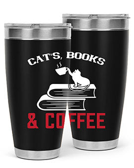 Cats Book and Coffee Style 37# Tumbler featuring a double wall vacuum design, perfect for keeping drinks hot or cold.