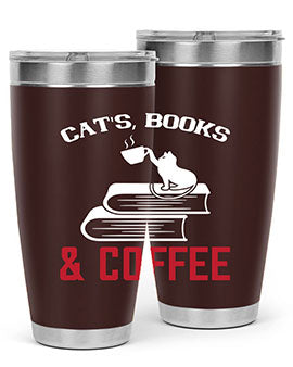Cats Book and Coffee Style 37# Tumbler featuring a double wall vacuum design, perfect for keeping drinks hot or cold.