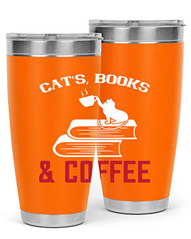 Cats Book and Coffee Style 37# Tumbler featuring a double wall vacuum design, perfect for keeping drinks hot or cold.