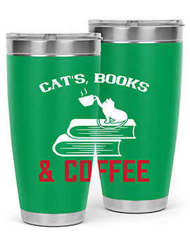 Cats Book and Coffee Style 37# Tumbler featuring a double wall vacuum design, perfect for keeping drinks hot or cold.