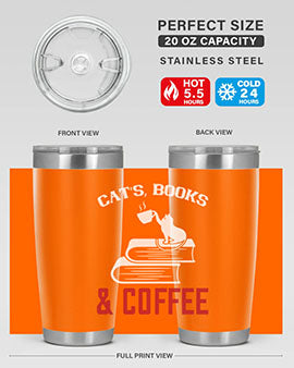 Cats Book and Coffee Style 37# Tumbler featuring a double wall vacuum design, perfect for keeping drinks hot or cold.