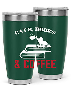 Cats Book and Coffee Style 37# Tumbler featuring a double wall vacuum design, perfect for keeping drinks hot or cold.