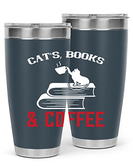 Cats Book and Coffee Style 37# Tumbler featuring a double wall vacuum design, perfect for keeping drinks hot or cold.