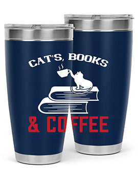 Cats Book and Coffee Style 37# Tumbler featuring a double wall vacuum design, perfect for keeping drinks hot or cold.