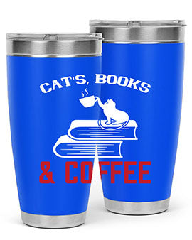 Cats Book and Coffee Style 37# Tumbler featuring a double wall vacuum design, perfect for keeping drinks hot or cold.