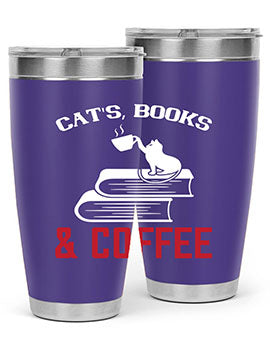 Cats Book and Coffee Style 37# Tumbler featuring a double wall vacuum design, perfect for keeping drinks hot or cold.