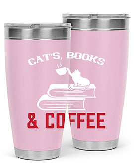 Cats Book and Coffee Style 37# Tumbler featuring a double wall vacuum design, perfect for keeping drinks hot or cold.
