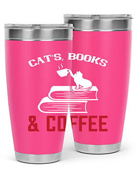 Cats Book and Coffee Style 37# Tumbler featuring a double wall vacuum design, perfect for keeping drinks hot or cold.