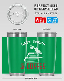 Cats Book and Coffee Style 37# Tumbler featuring a double wall vacuum design, perfect for keeping drinks hot or cold.
