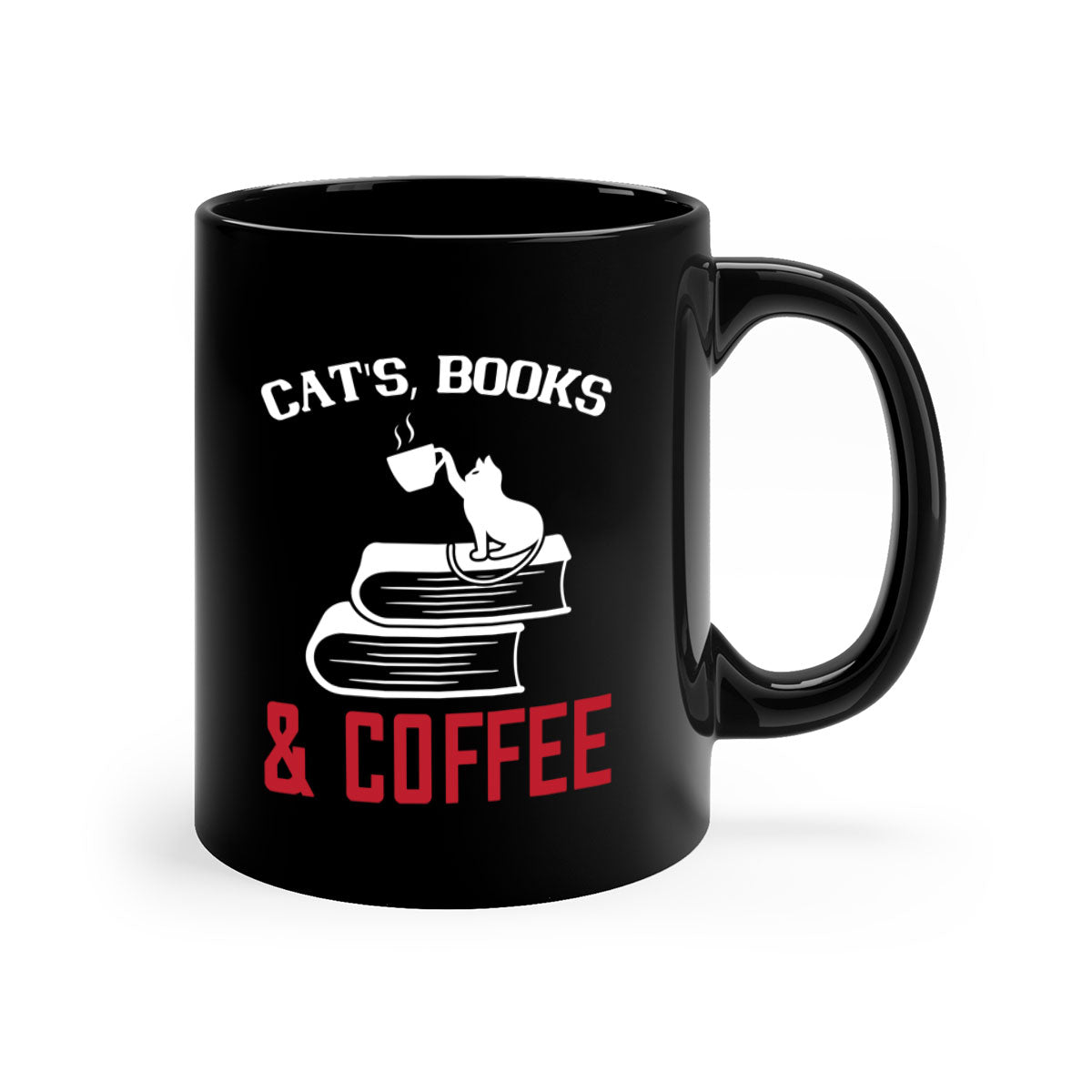 Cats Book and Coffee Style 37# Mug featuring a glossy finish and colorful handle, perfect for coffee and tea lovers.