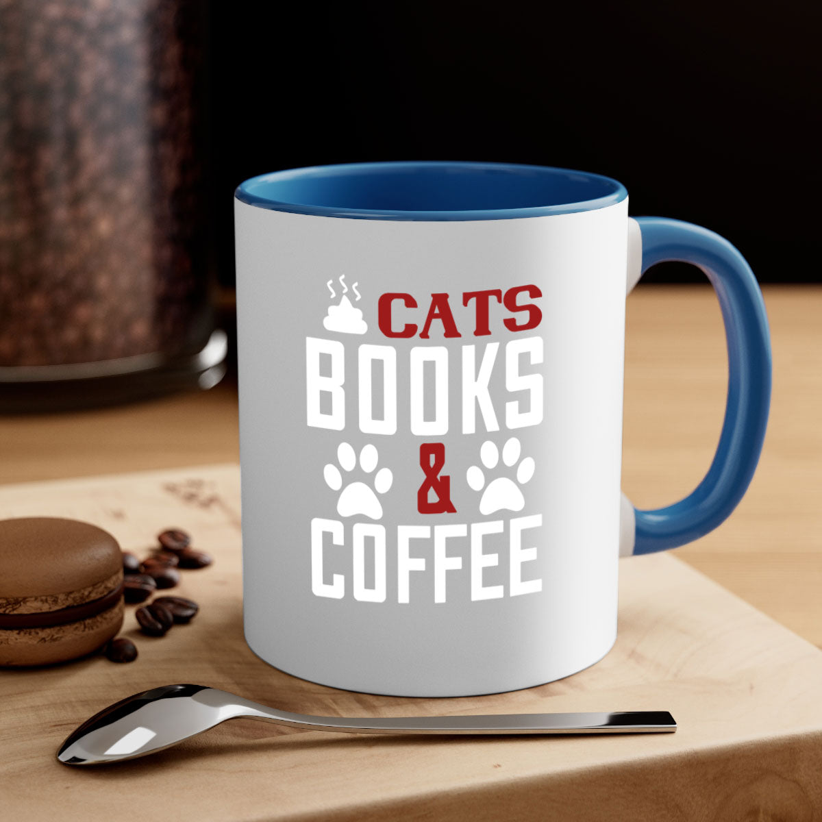 Cats Books and Coffee Style 38# Mug featuring a two-tone design with a colored handle and glossy finish, perfect for coffee lovers.