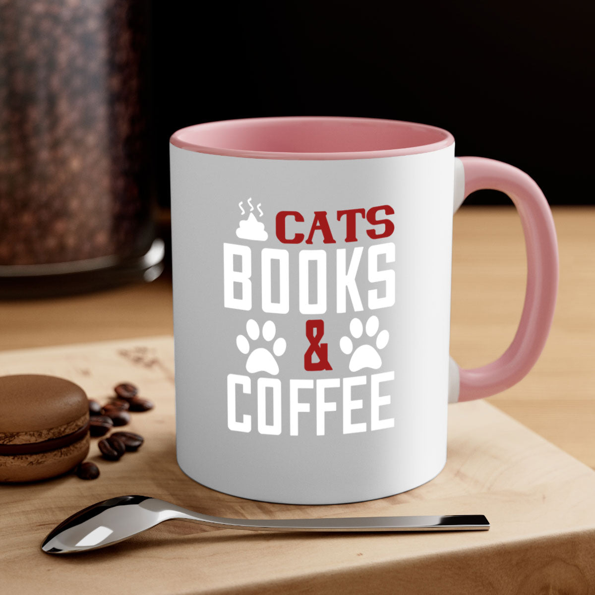 Cats Books and Coffee Style 38# Mug featuring a two-tone design with a colored handle and glossy finish, perfect for coffee lovers.