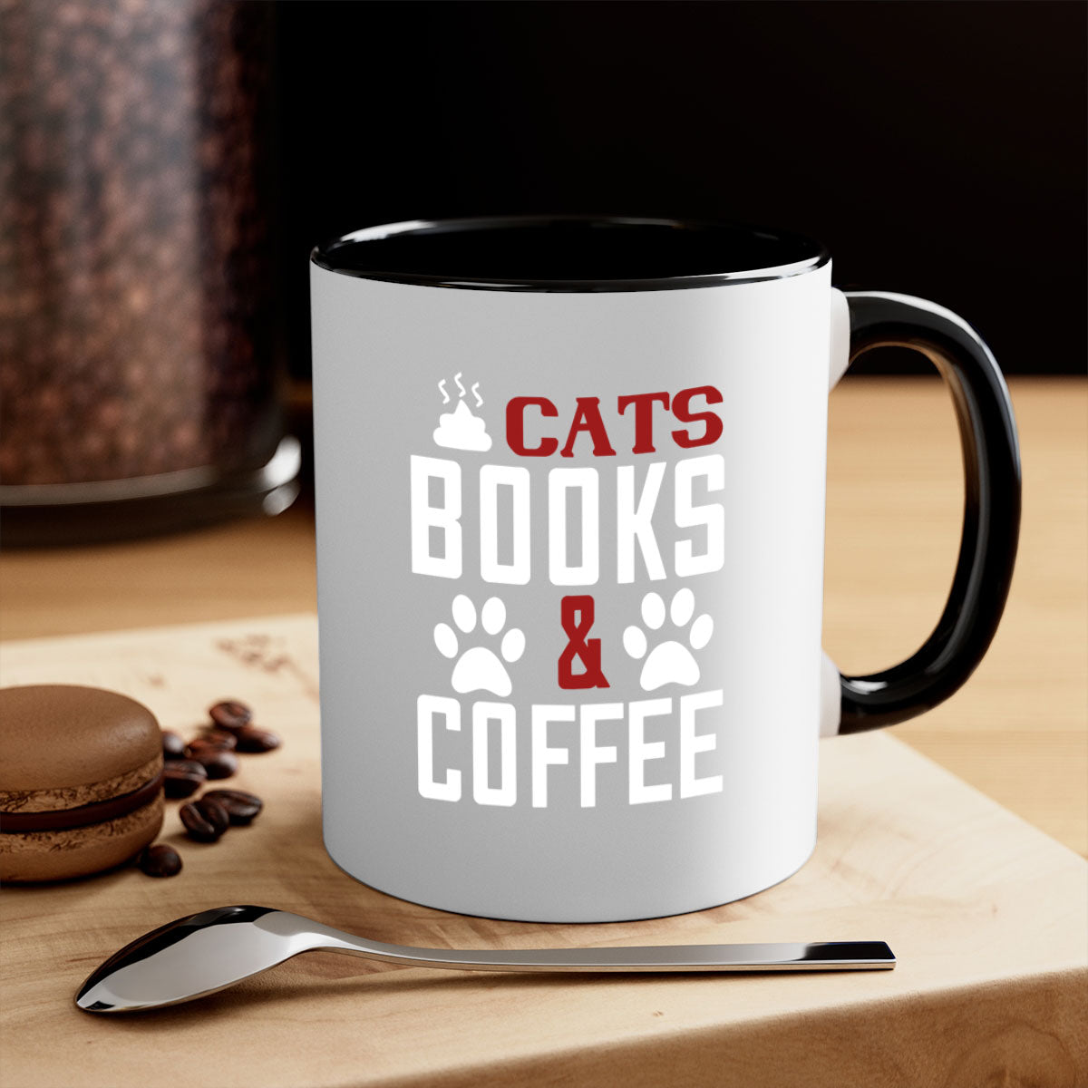 Cats Books and Coffee Style 38# Mug featuring a two-tone design with a colored handle and glossy finish, perfect for coffee lovers.