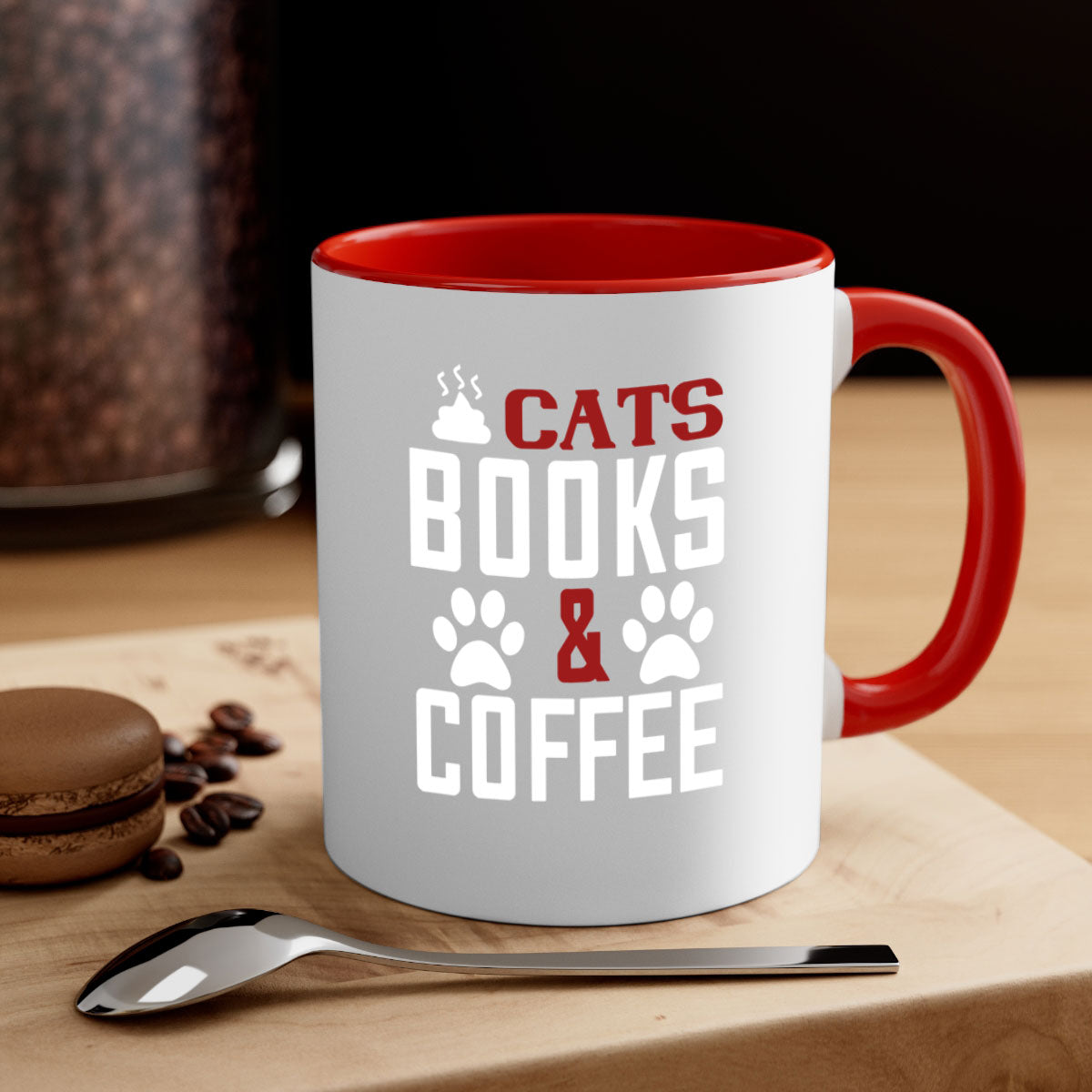 Cats Books and Coffee Style 38# Mug featuring a two-tone design with a colored handle and glossy finish, perfect for coffee lovers.