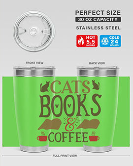 Cats Books Coffee Style 9# Tumbler featuring a stylish design, made from stainless steel with a copper lining, perfect for hot and cold beverages.
