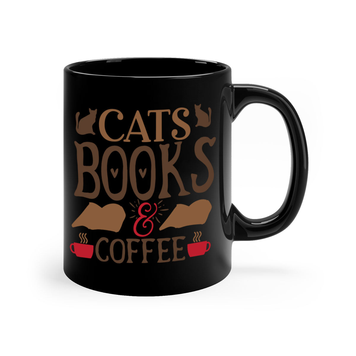 Cats Books Coffee Style 9# Mug featuring a two-tone design with a colored handle and glossy finish, available in multiple colors.