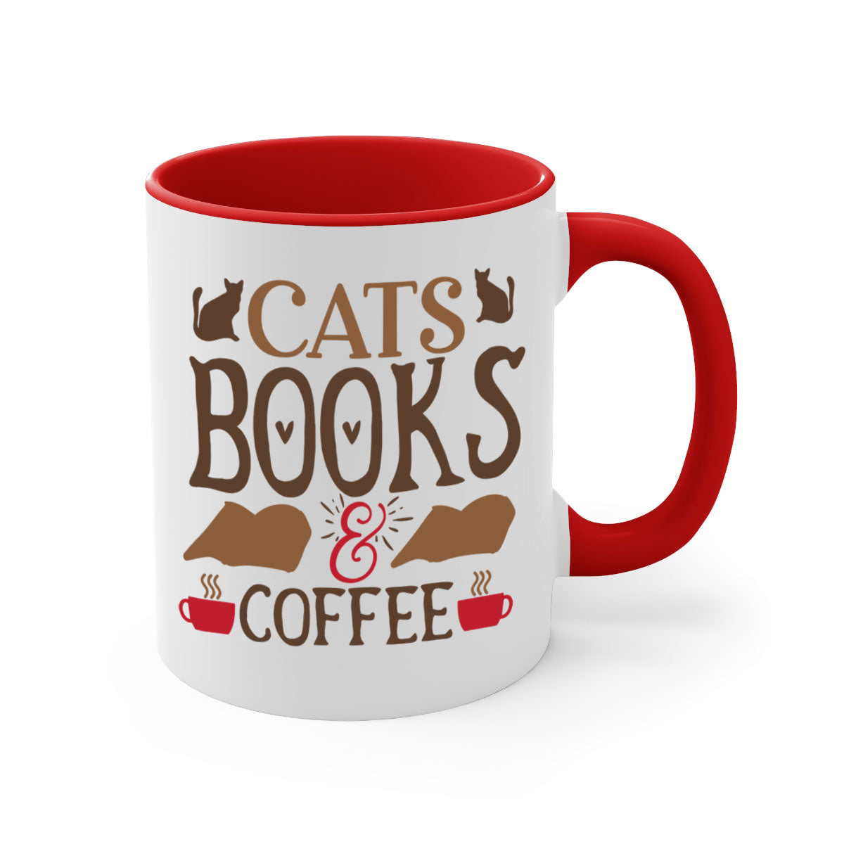 Cats Books Coffee Style 9# Mug featuring a two-tone design with a colored handle and glossy finish, available in multiple colors.