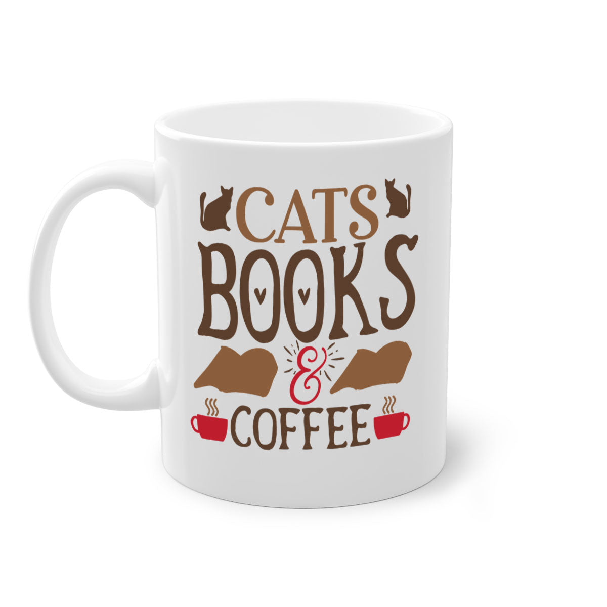 Cats Books Coffee Style 9# Mug featuring a two-tone design with a colored handle and glossy finish, available in multiple colors.