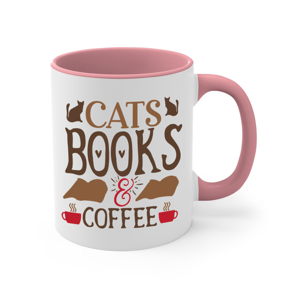 Cats Books Coffee Style 9# Mug featuring a two-tone design with a colored handle and glossy finish, available in multiple colors.