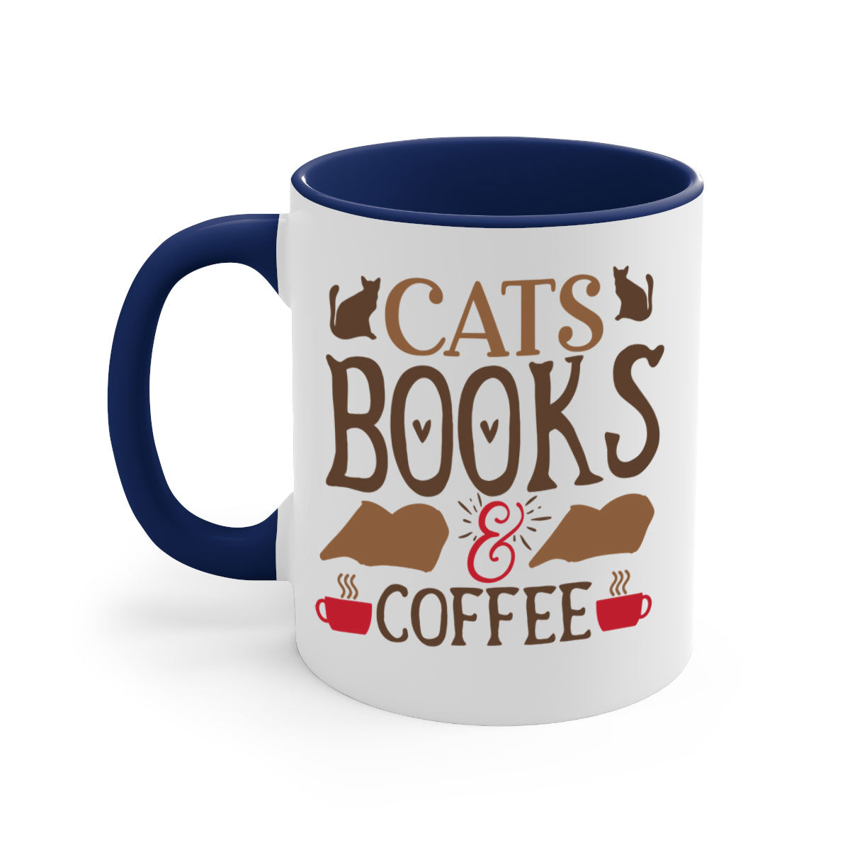 Cats Books Coffee Style 9# Mug featuring a two-tone design with a colored handle and glossy finish, available in multiple colors.