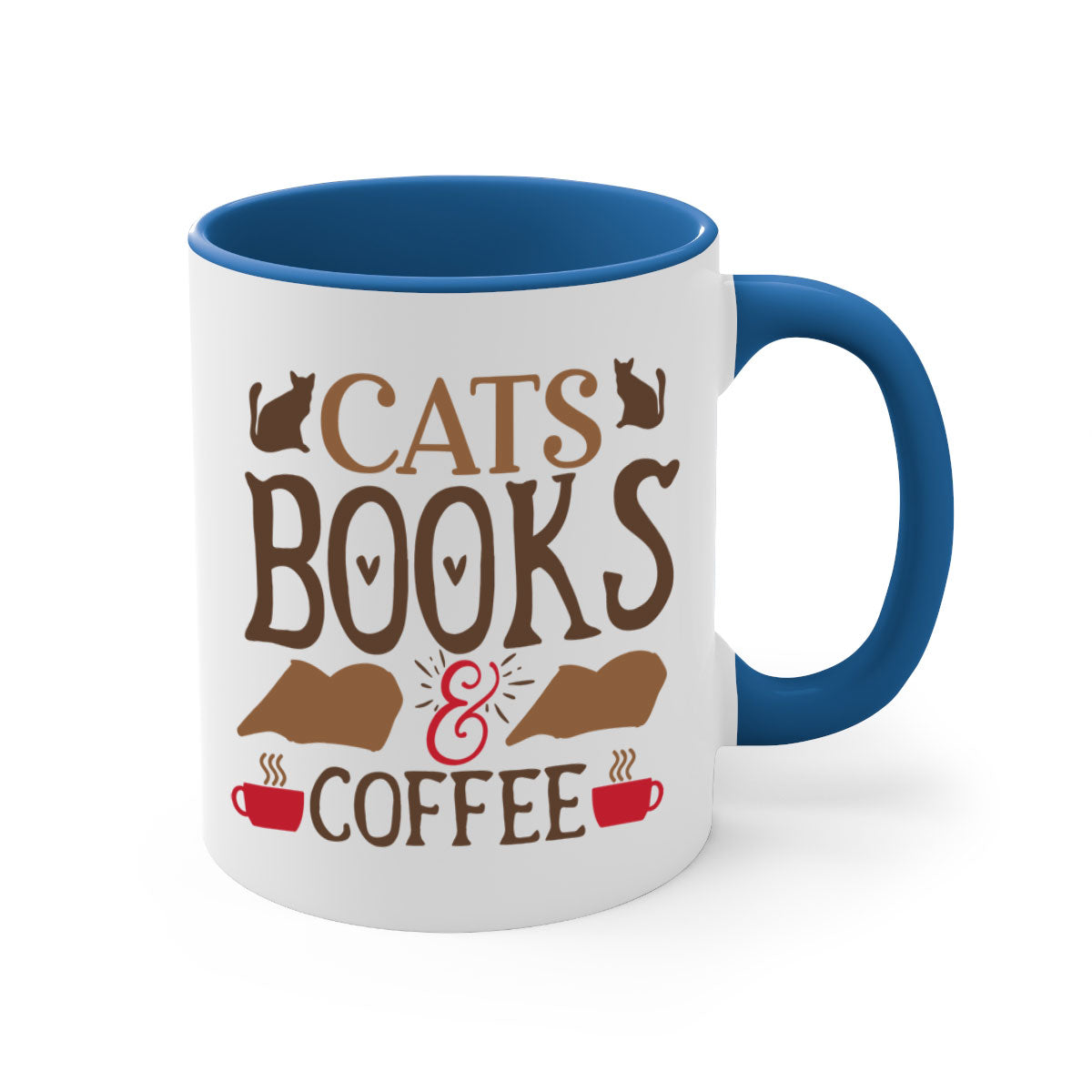 Cats Books Coffee Style 9# Mug featuring a two-tone design with a colored handle and glossy finish, available in multiple colors.