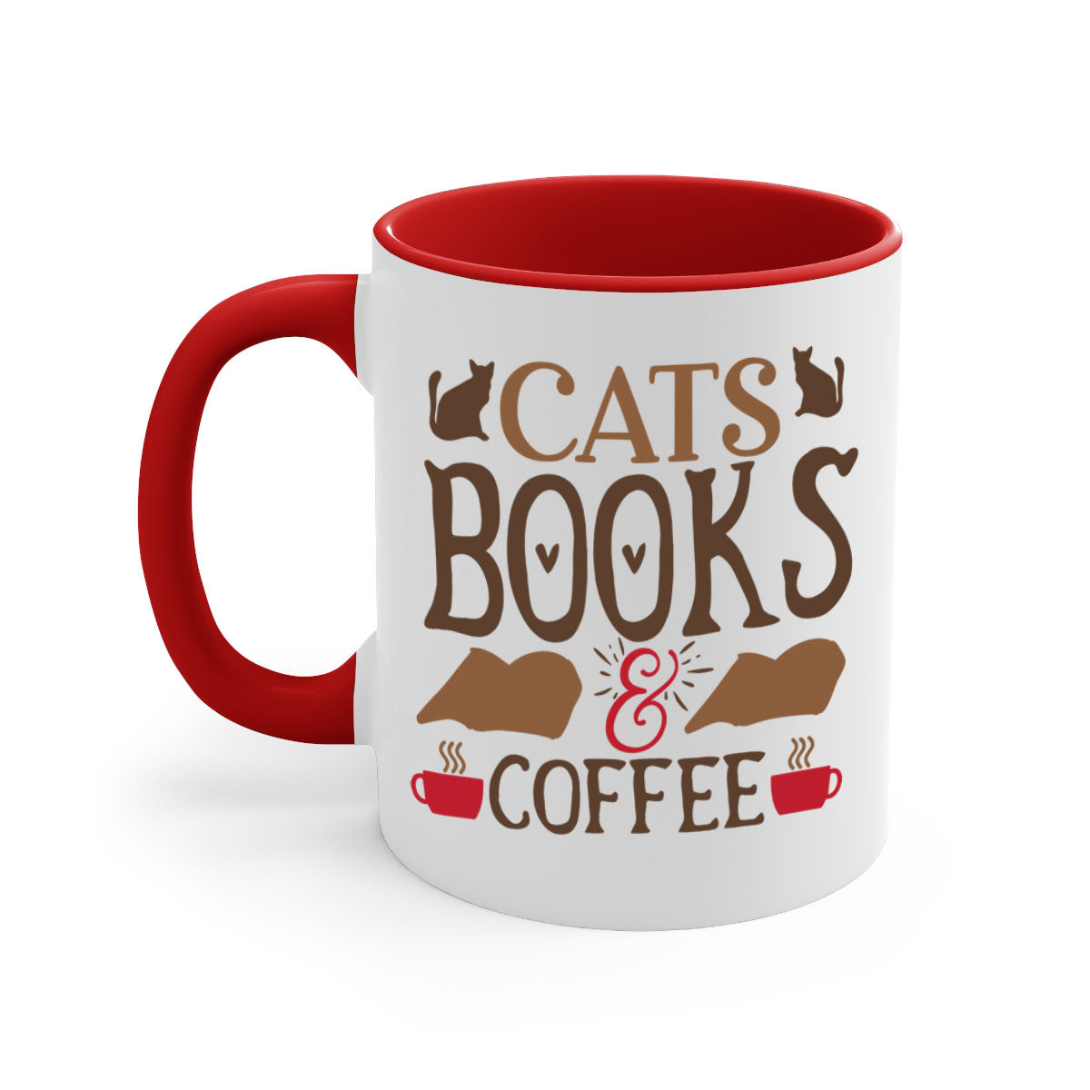 Cats Books Coffee Style 9# Mug featuring a two-tone design with a colored handle and glossy finish, available in multiple colors.