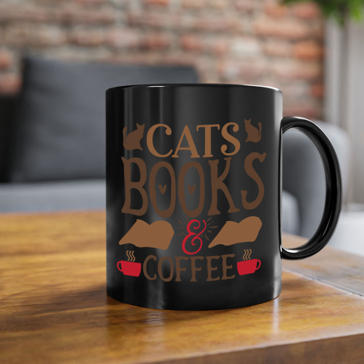 Cats Books Coffee Style 9# Mug featuring a two-tone design with a colored handle and glossy finish, available in multiple colors.