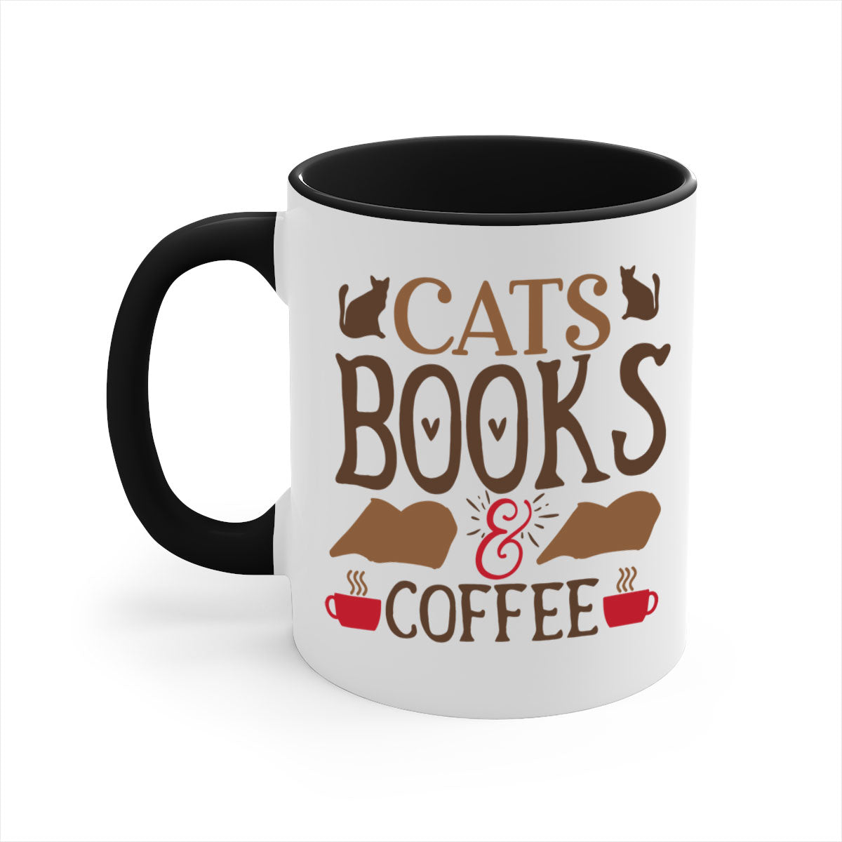 Cats Books Coffee Style 9# Mug featuring a two-tone design with a colored handle and glossy finish, available in multiple colors.