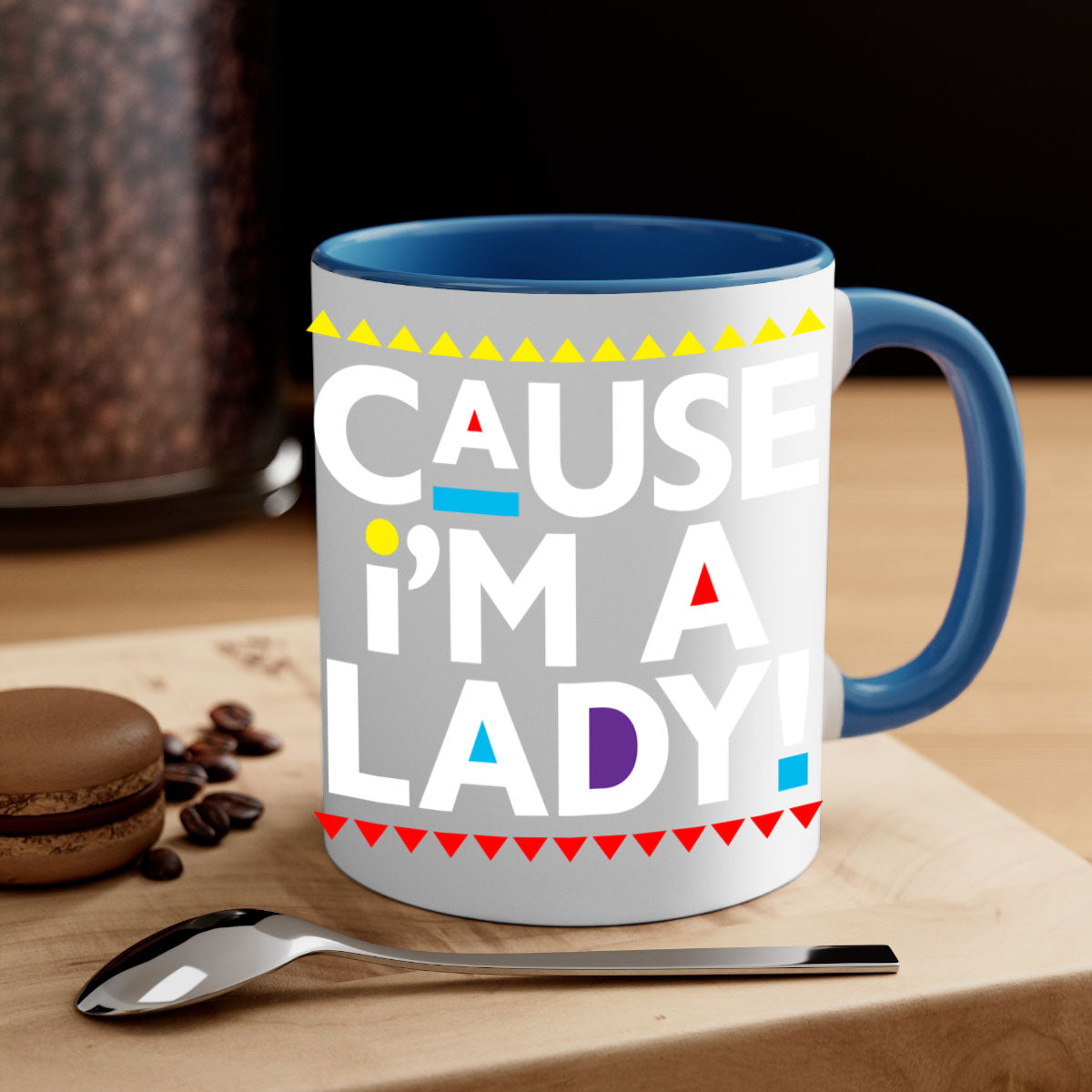 Causeimalady 189# black words phrases mug with colored handle and glossy finish, available in multiple colors and sizes.