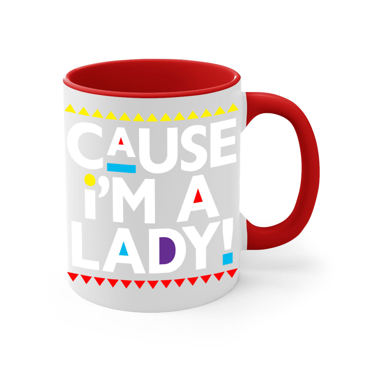 Causeimalady 189# black words phrases mug with colored handle and glossy finish, available in multiple colors and sizes.