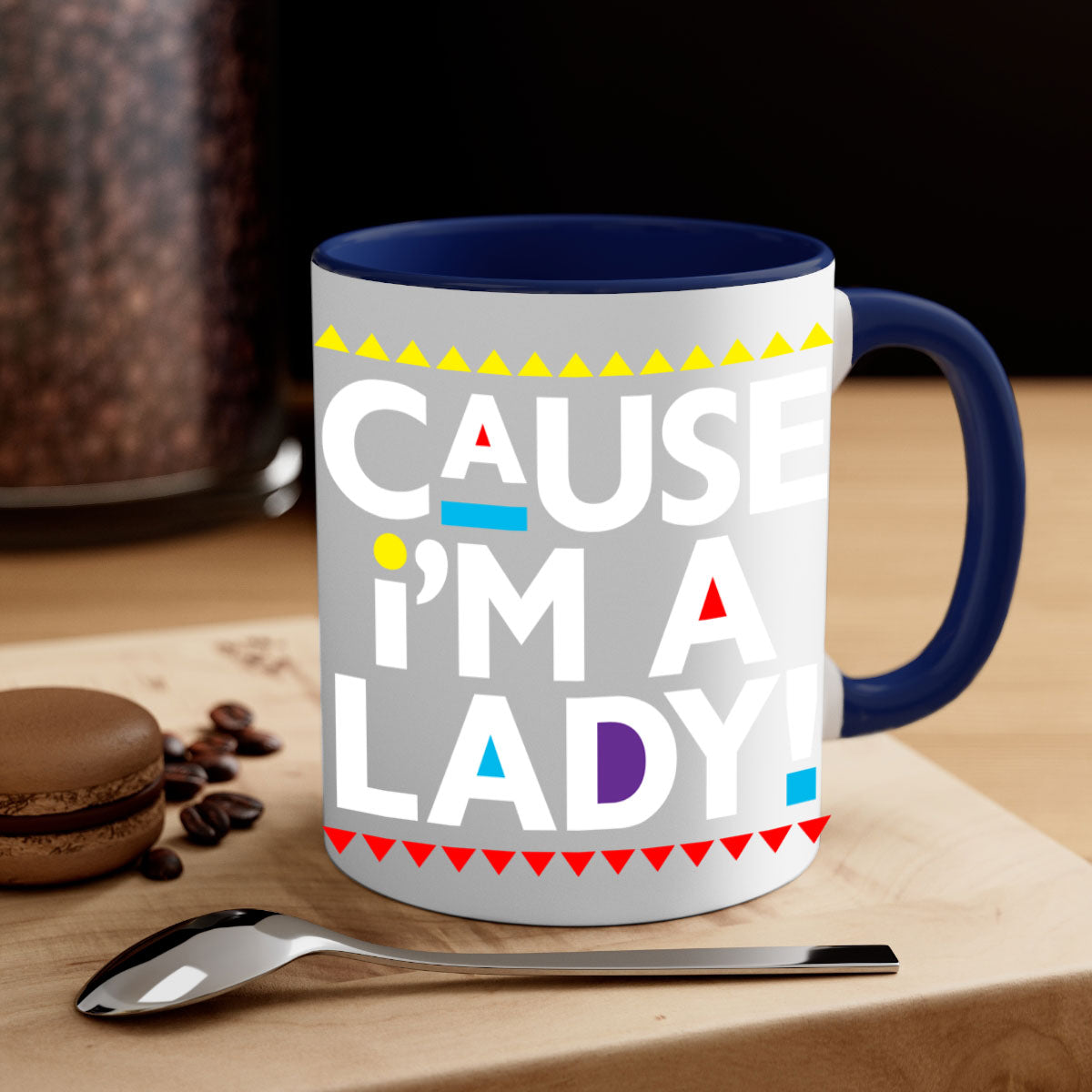 Causeimalady 189# black words phrases mug with colored handle and glossy finish, available in multiple colors and sizes.