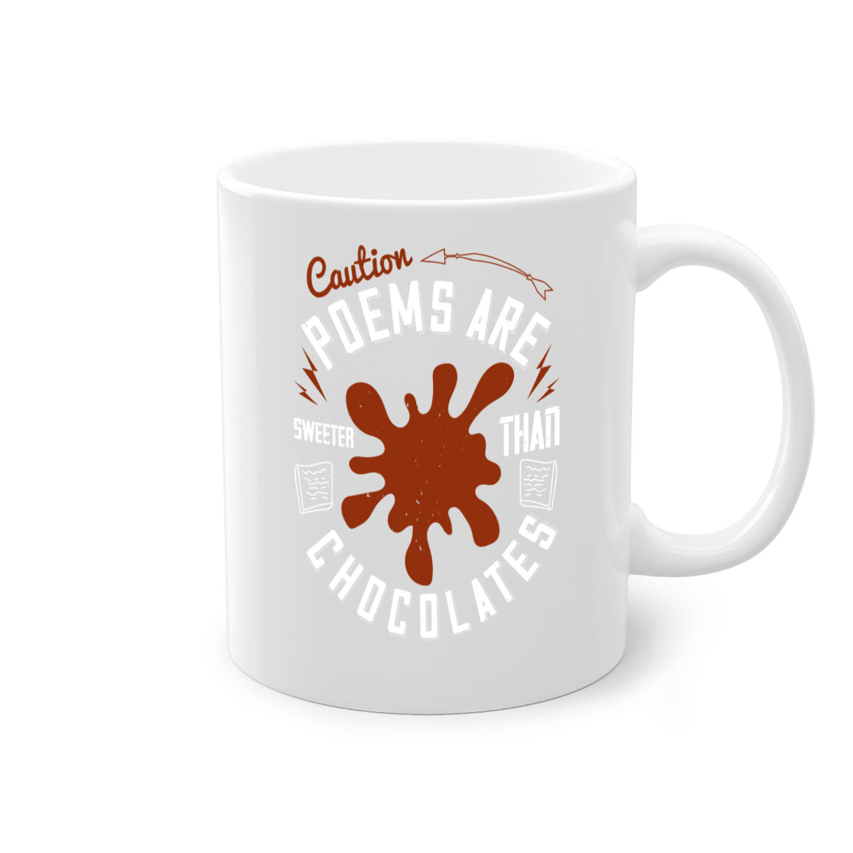 Caution Poems Are Sweeter Than Chocolates Mug with colorful handle and interior, showcasing its glossy finish and two-tone design.