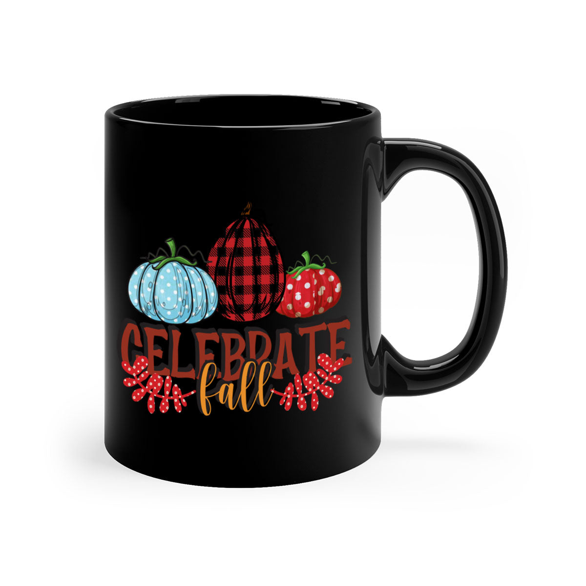 Celebrate Fall 58# Mug featuring a two-tone design with a colored handle and glossy finish, available in multiple colors.