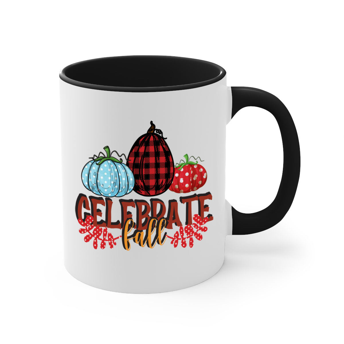 Celebrate Fall 58# Mug featuring a two-tone design with a colored handle and glossy finish, available in multiple colors.