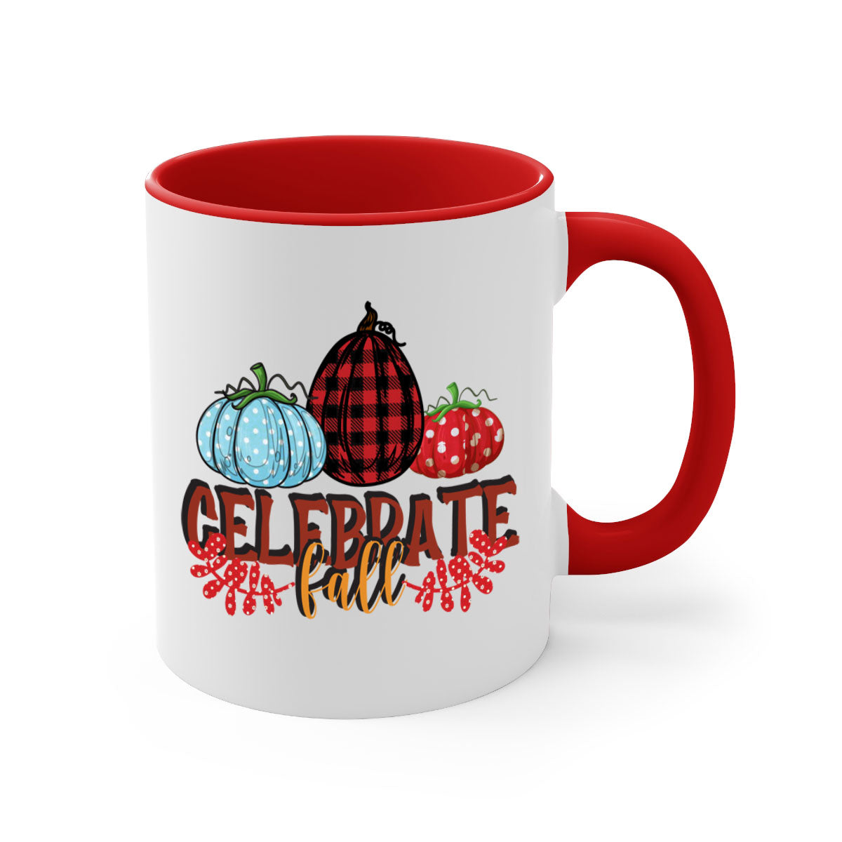 Celebrate Fall 58# Mug featuring a two-tone design with a colored handle and glossy finish, available in multiple colors.